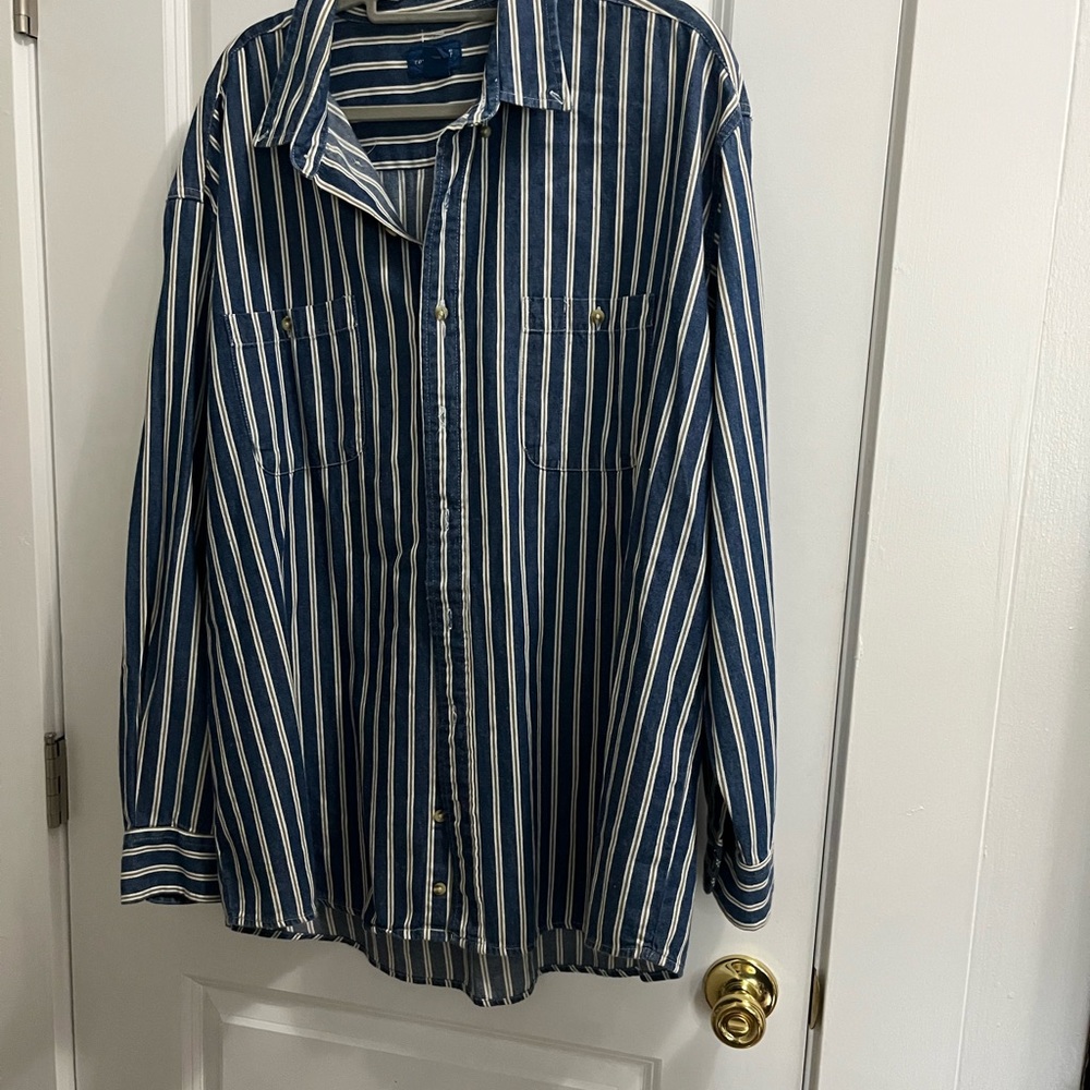 Towncraft Navy and White Striped Button Down Shirt